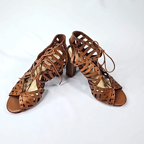 Jessica Simpson Emagine Brown Leather Sandals Size 6 - Picture 4 of 9